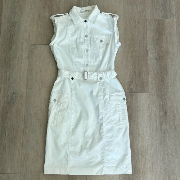 Calvin Klein | Dresses | Calvin Klein Womens Dress Size 6 White Sleeveless  Belted Waist Utility Lwd | Poshmark
